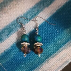Elegant Blue and Brown Beaded Earrings